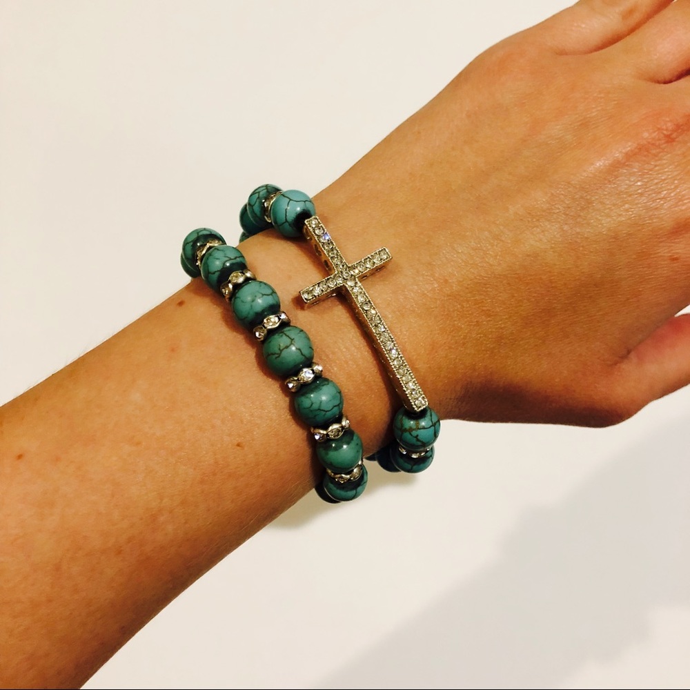 Turquoise cross bracelet set